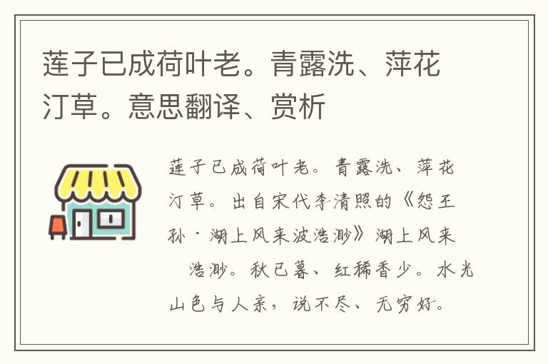 莲子已成荷叶老。青露洗、萍花汀草。意思翻译、赏析