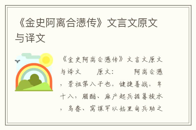 《金史阿离合懑传》文言文原文与译文