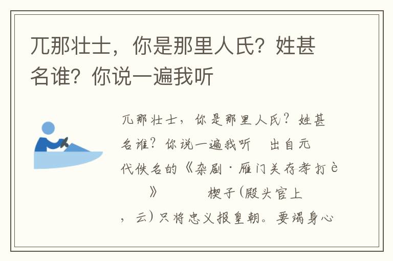 兀那壮士，你是那里人氏？姓甚名谁？你说一遍我听