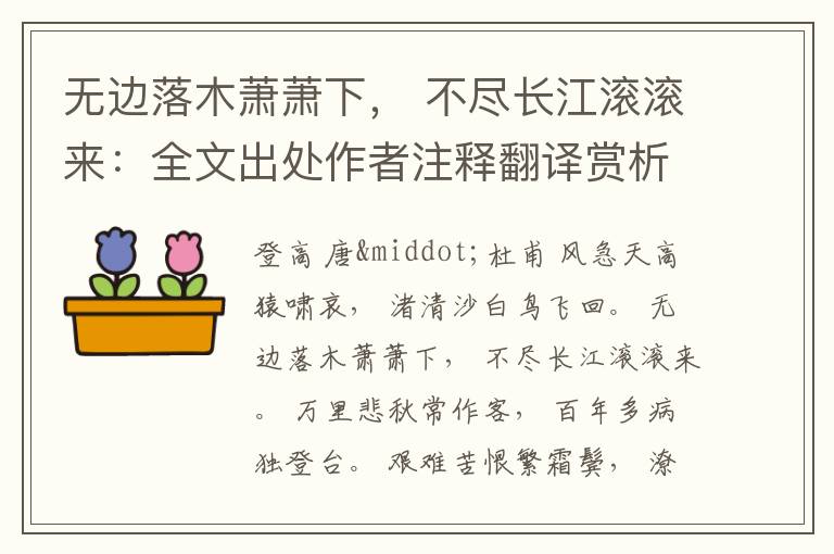 无边落木萧萧下， 不尽长江滚滚来：全文出处作者注释翻译赏析