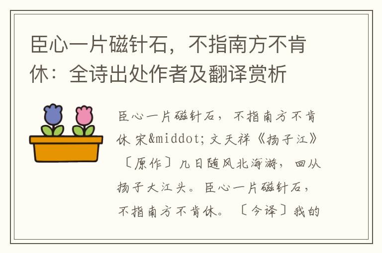 臣心一片磁针石，不指南方不肯休：全诗出处作者及翻译赏析