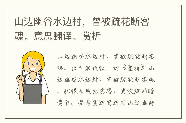 山边幽谷水边村，曾被疏花断客魂。意思翻译、赏析