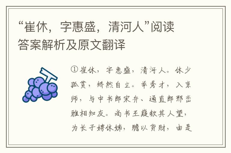 “崔休，字惠盛，清河人”阅读答案解析及原文翻译