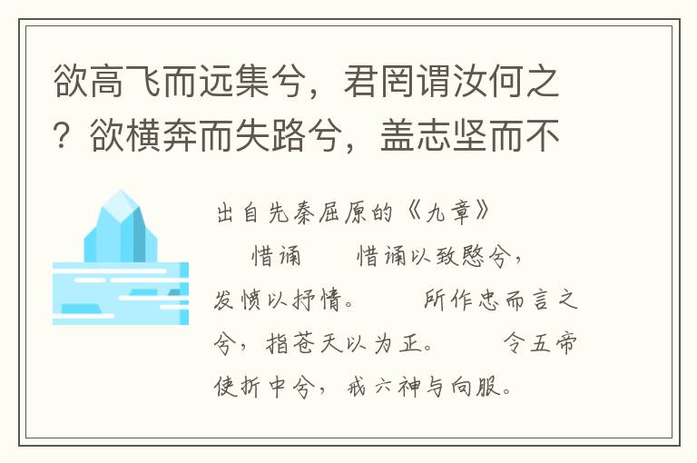 欲高飞而远集兮，君罔谓汝何之？欲横奔而失路兮，盖志坚而不忍