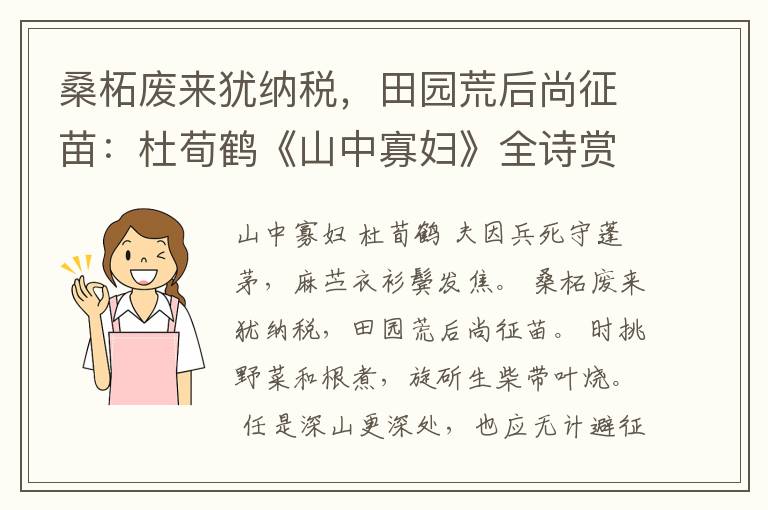 桑柘废来犹纳税，田园荒后尚征苗：杜荀鹤《山中寡妇》全诗赏析