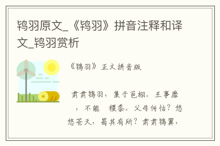 鸨羽原文_《鸨羽》拼音注释和译文_鸨羽赏析