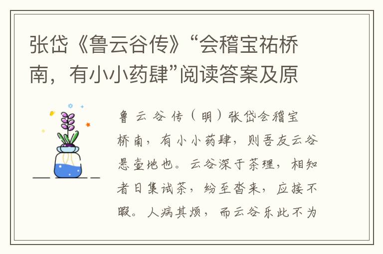 张岱《鲁云谷传》“会稽宝祐桥南，有小小药肆”阅读答案及原文翻译