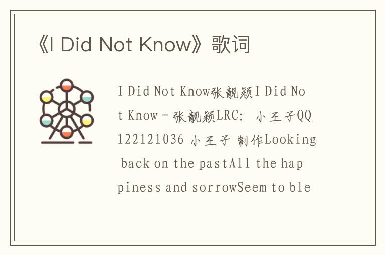 《I Did Not Know》歌词