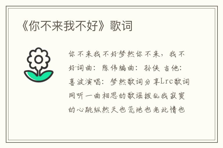 《你不来我不好》歌词