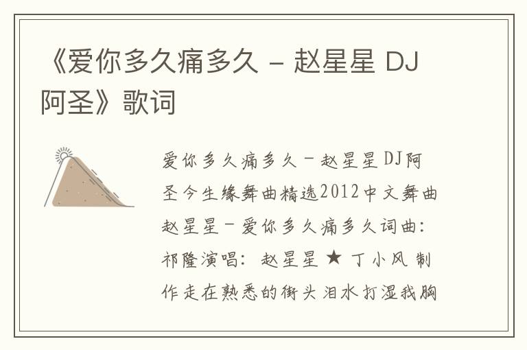 《爱你多久痛多久 - 赵星星 DJ阿圣》歌词