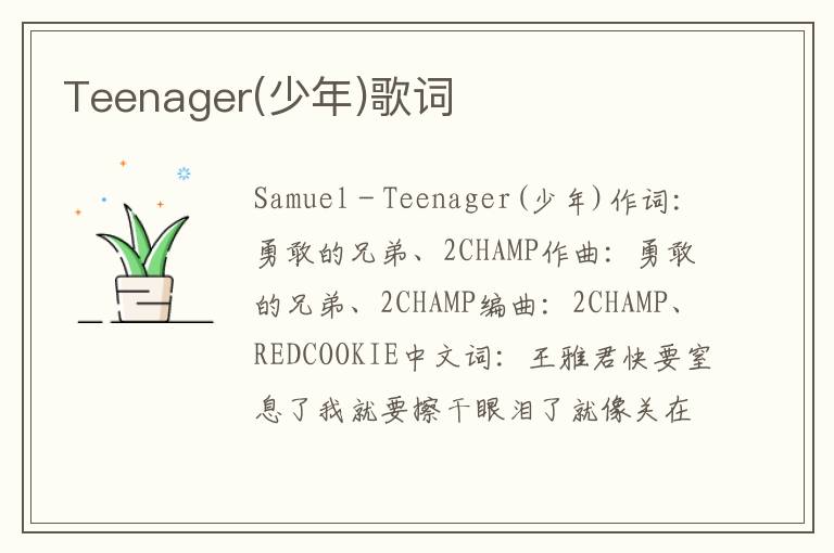 Teenager(少年)歌词