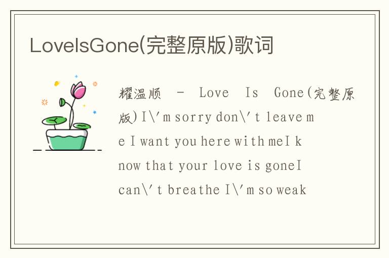 LoveIsGone(完整原版)歌词