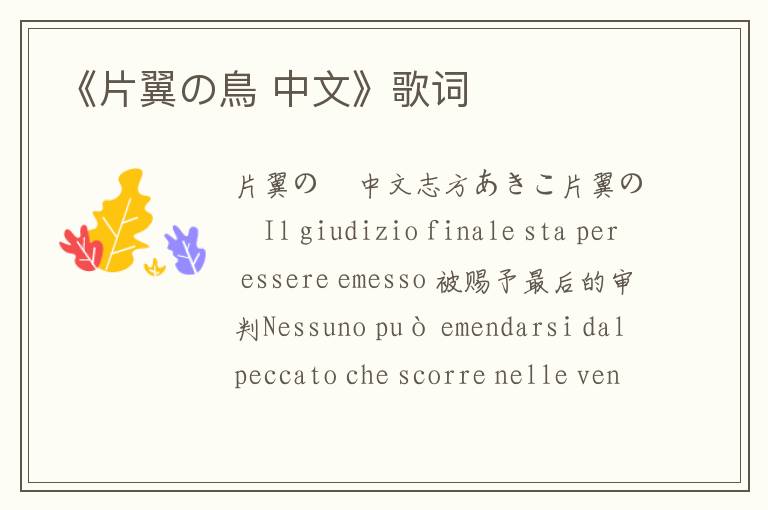 《片翼の鳥 中文》歌词