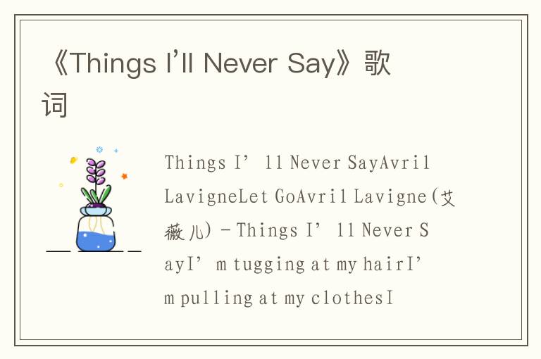 《Things I’ll Never Say》歌词