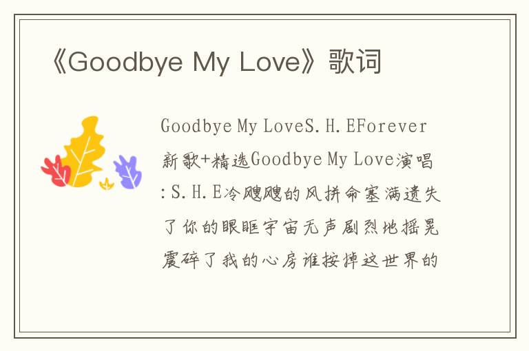 《Goodbye My Love》歌词