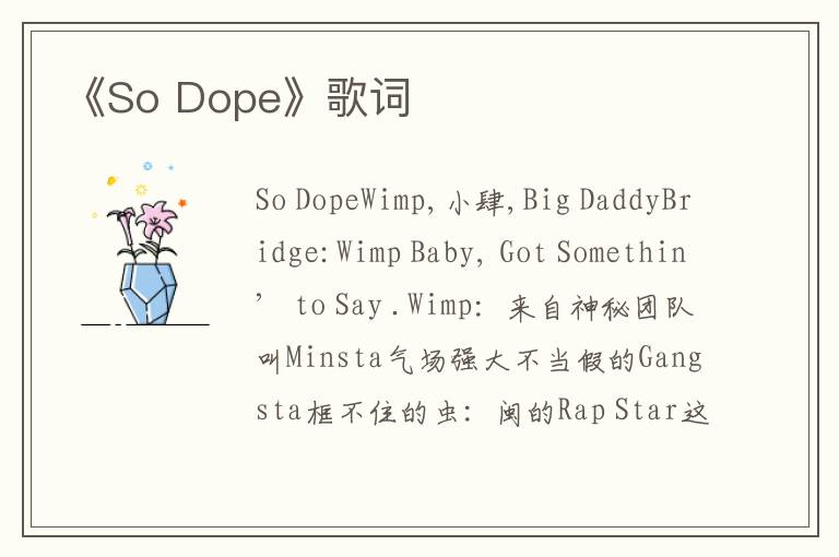 《So Dope》歌词