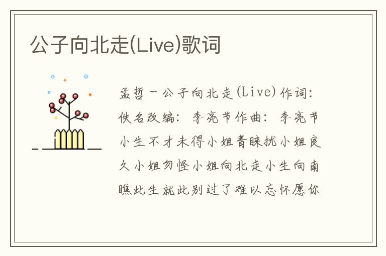 公子向北走(Live)歌词