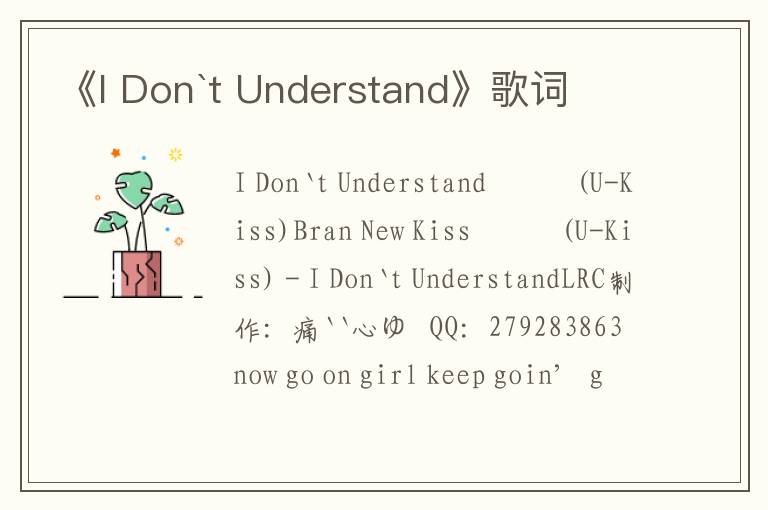 《I Don`t Understand》歌词