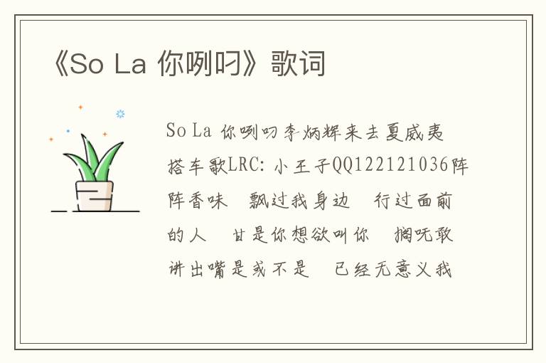 《So La 你咧叼》歌词