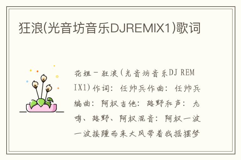 狂浪(光音坊音乐DJREMIX1)歌词