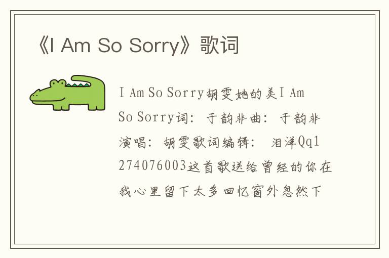 《I Am So Sorry》歌词