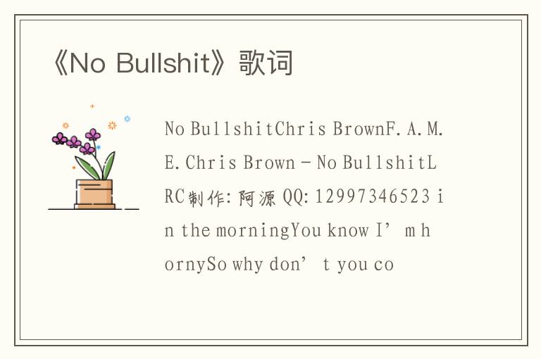 《No Bullshit》歌词