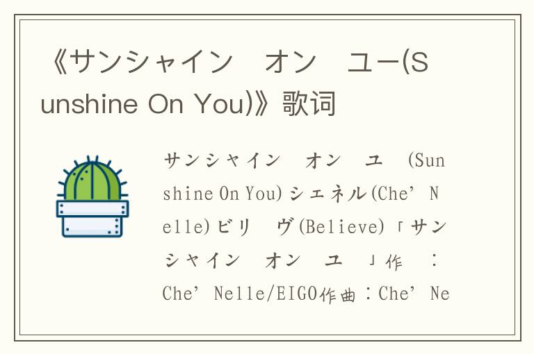 《サンシャイン･オン･ユー(Sunshine On You)》歌词