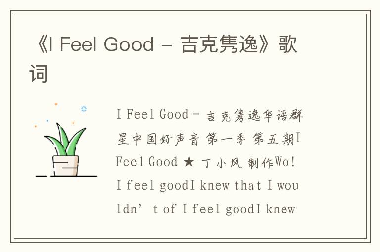 《I Feel Good - 吉克隽逸》歌词