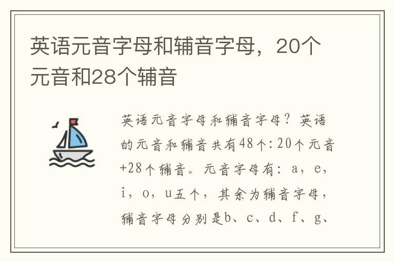 英语元音字母和辅音字母，20个元音和28个辅音