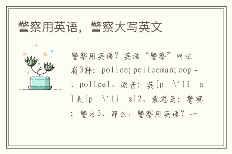 警察用英语，警察大写英文