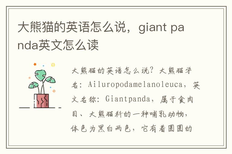 大熊猫的英语怎么说，giant panda英文怎么读