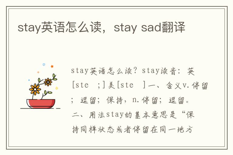 stay英语怎么读，stay sad翻译